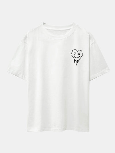 Dissolving Heart Smiley Face Print Drop Shoulder Oversize T-Shirt