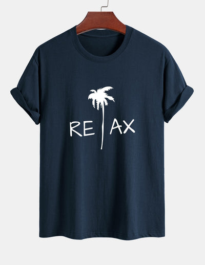 Regular Fit Relax Palm Tree Print Cotton T-Shirt