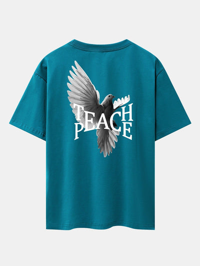 Pigeon Slogan Back Print Drop Shoulder Oversize T-Shirt
