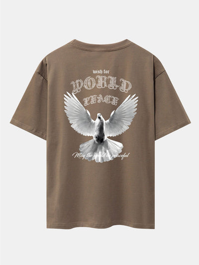 Dove Of Peace Back Print Drop Shoulder Oversize T-Shirt