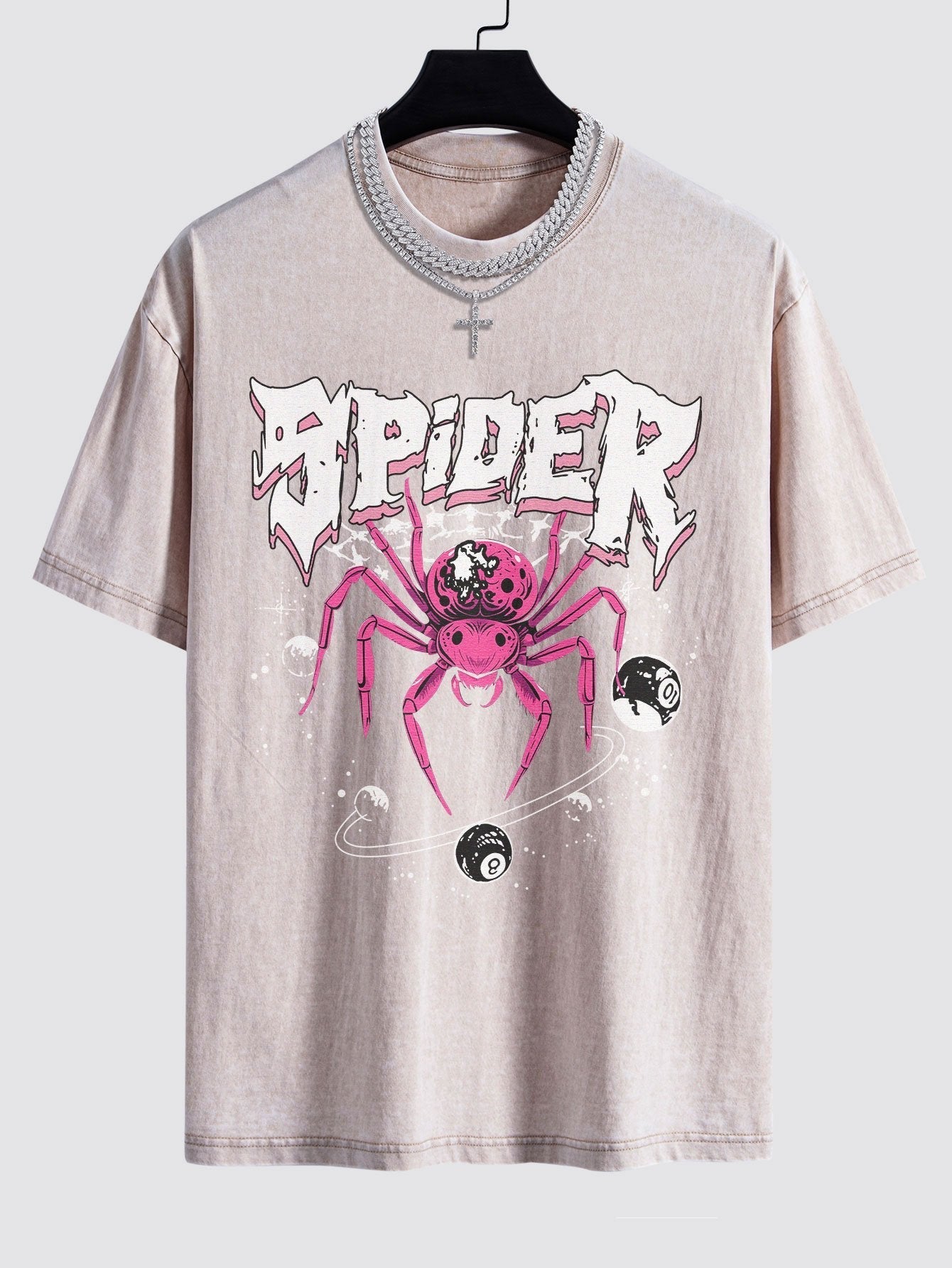 Spider Print Washed Drop Shoulder Oversize T-Shirt