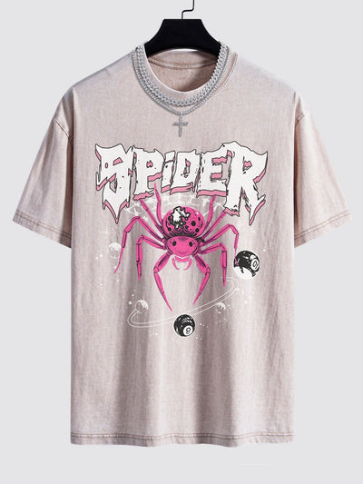 Spider Print Washed Drop Shoulder Oversize T-Shirt