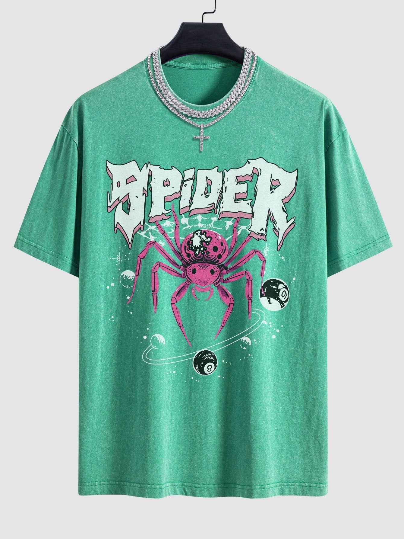 Spider Print Washed Drop Shoulder Oversize T-Shirt