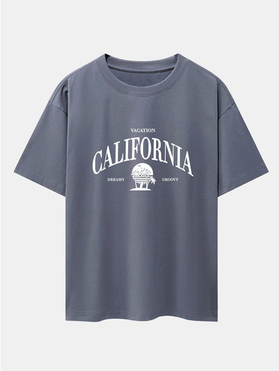 California Slogan Print Drop Shoulder Oversize T-Shirt