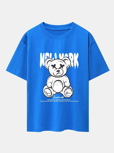 Slogan Bear Print Drop Shoulder Oversize T-Shirt