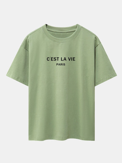 Paris Letter Print Dropped Shoulders Oversize T-Shirt