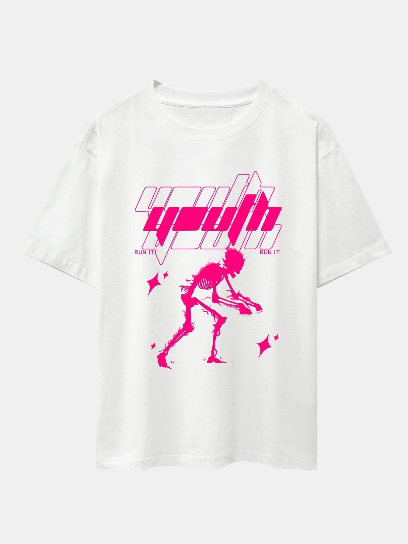 Pink Skeleton Print Drop Shoulder Oversize T-Shirt