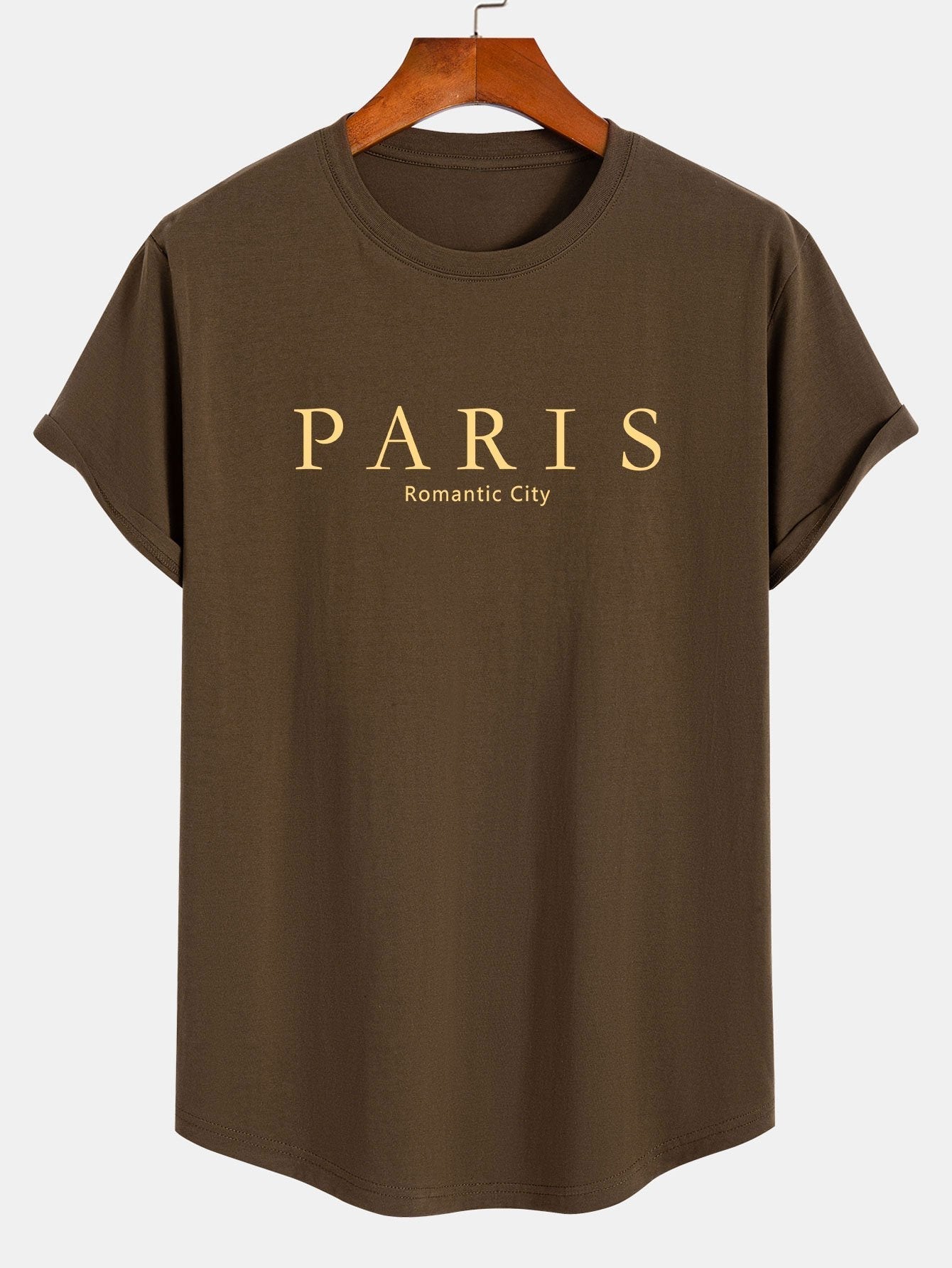 Paris Slogan Print Cotton Arc Hem T-Shirt