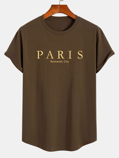 Paris Slogan Print Cotton Arc Hem T-Shirt
