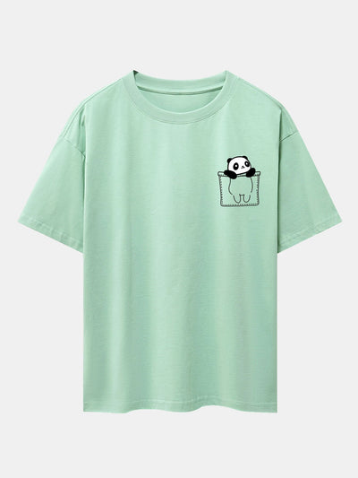 Pocket Panda Print Drop Shoulder Oversize T-Shirt
