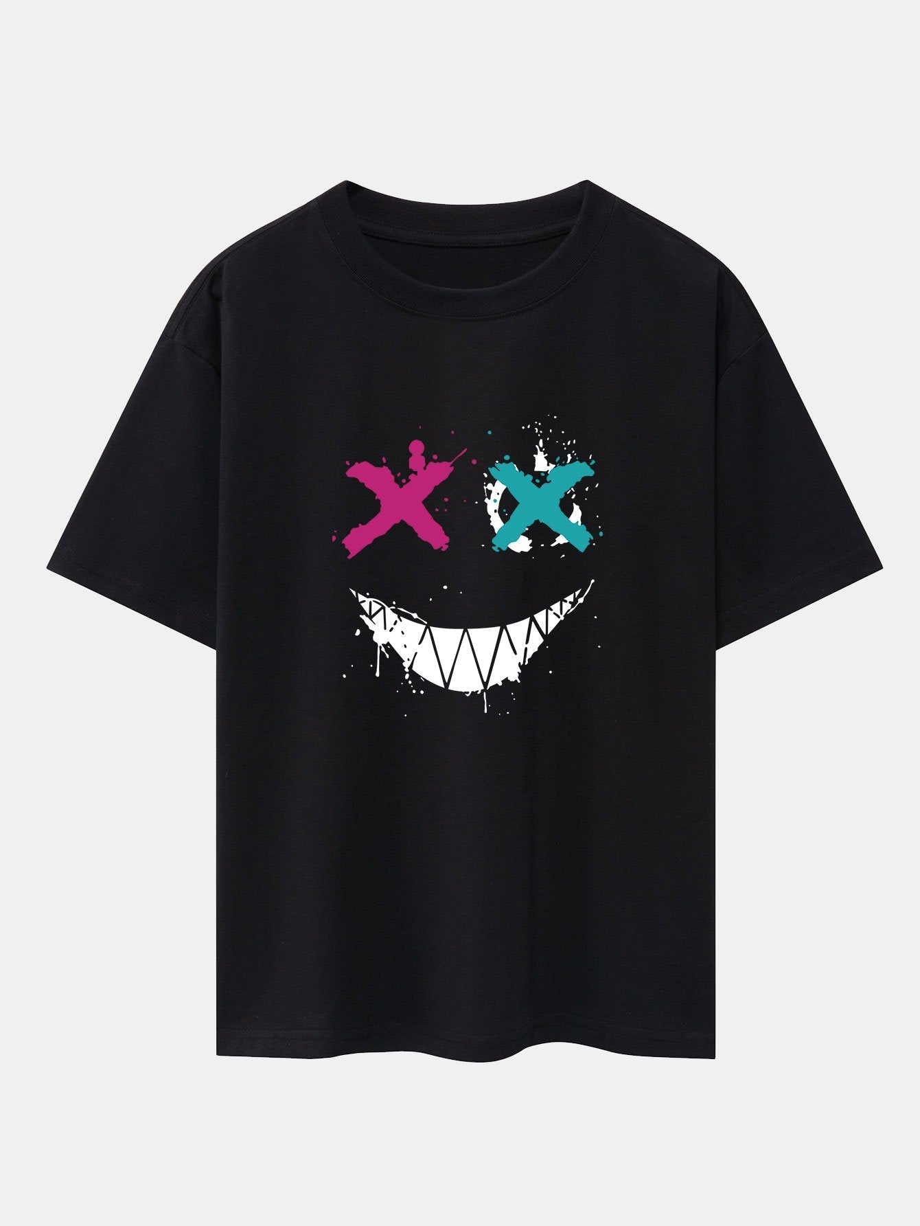 Graffiti Smiley Face Print Drop Shoulder Oversize T-Shirt