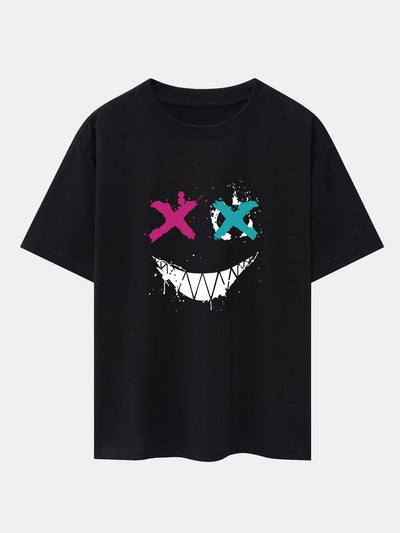 Graffiti Smiley Face Print Drop Shoulder Oversize T-Shirt