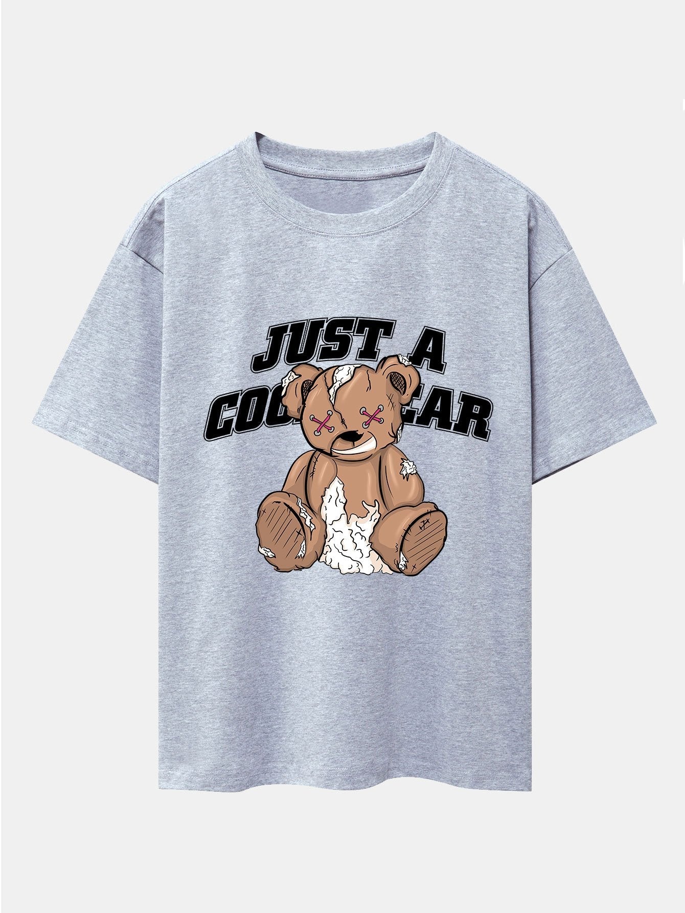 Tattered Bear Print Drop Shoulder Oversize T-Shirt