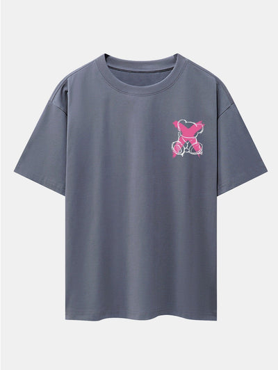 Graffiti Bear Print Drop Shoulder Oversize T-Shirt