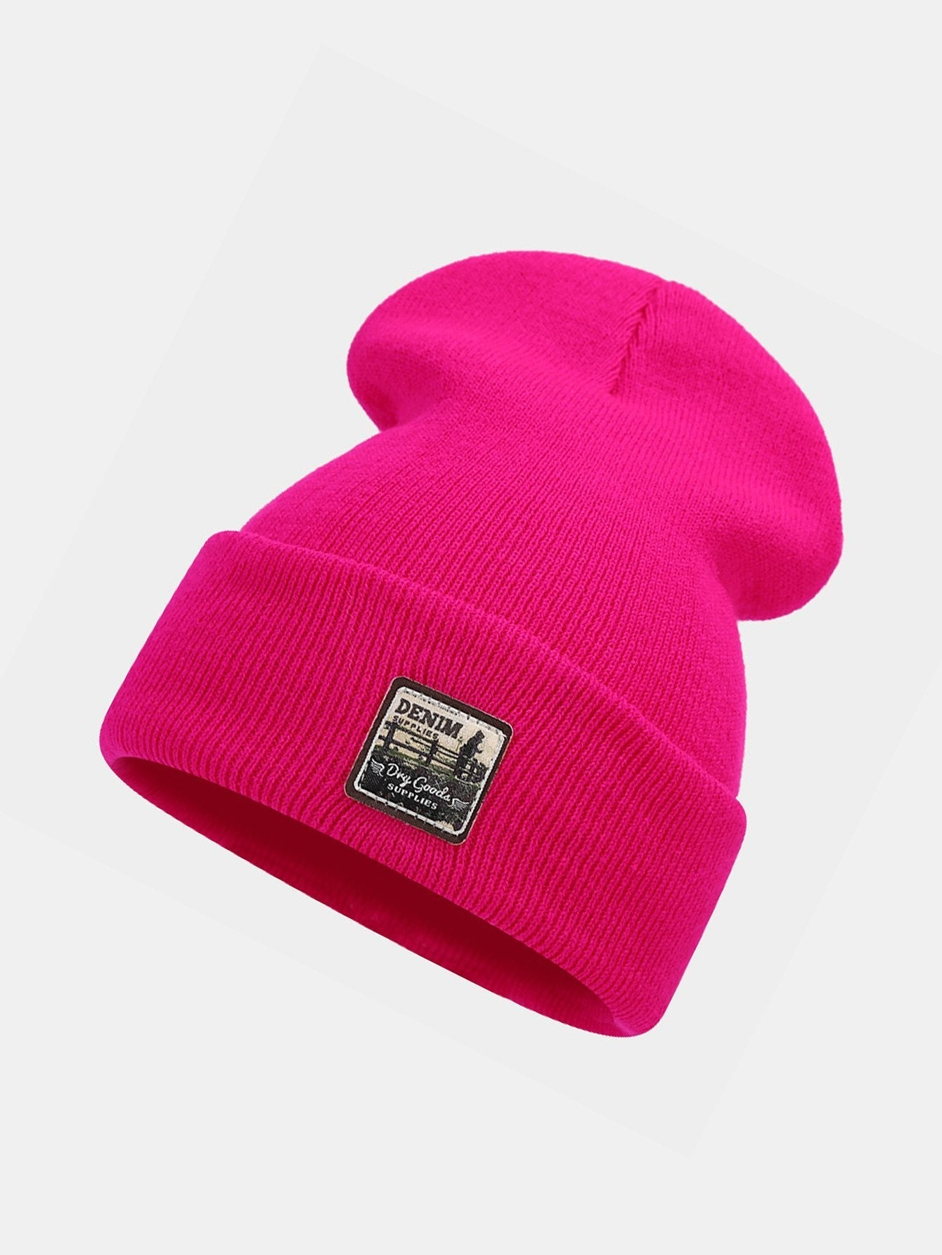 Solid Color Slogan Patch Knit Beanie Hat