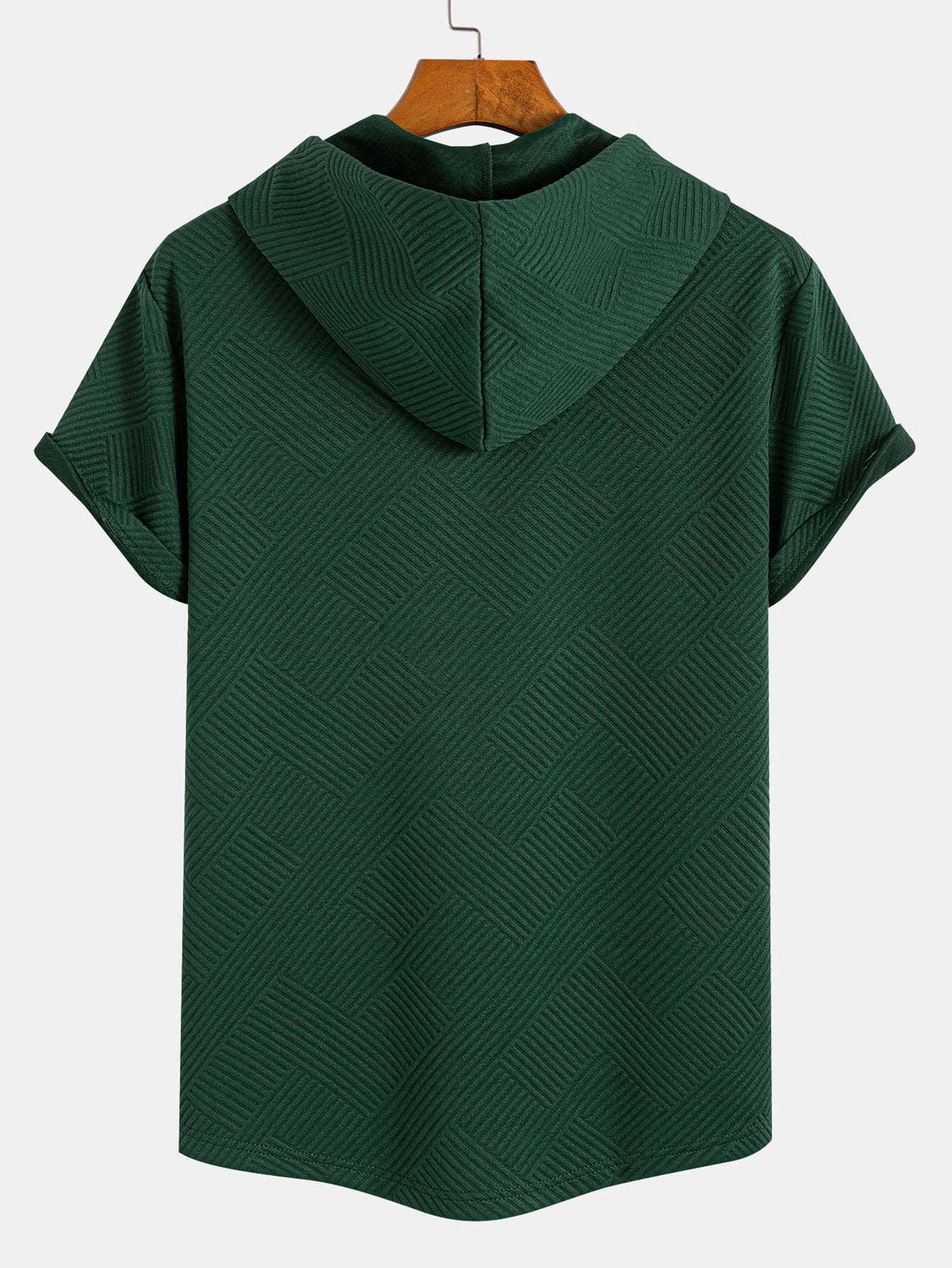 Striped Jacquard Hooded Arc Hem T-Shirt