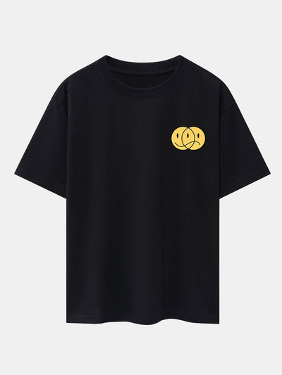 Happy And Sad Face Print Drop Shoulder Oversize T-Shirt