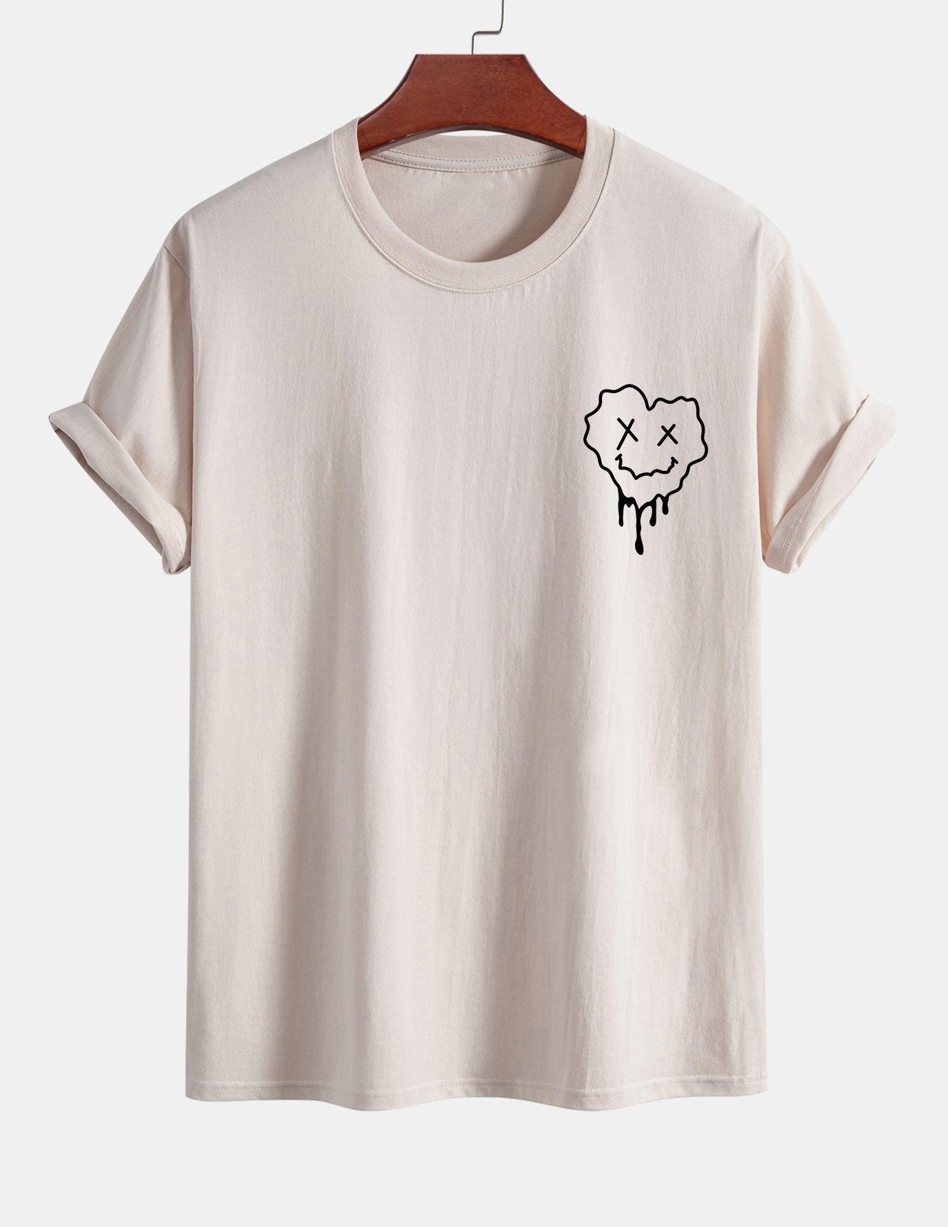 Regular Fit Dissolving Heart Smiley Face Print Cotton T-Shirt