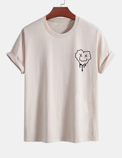 Regular Fit Dissolving Heart Smiley Face Print Cotton T-Shirt
