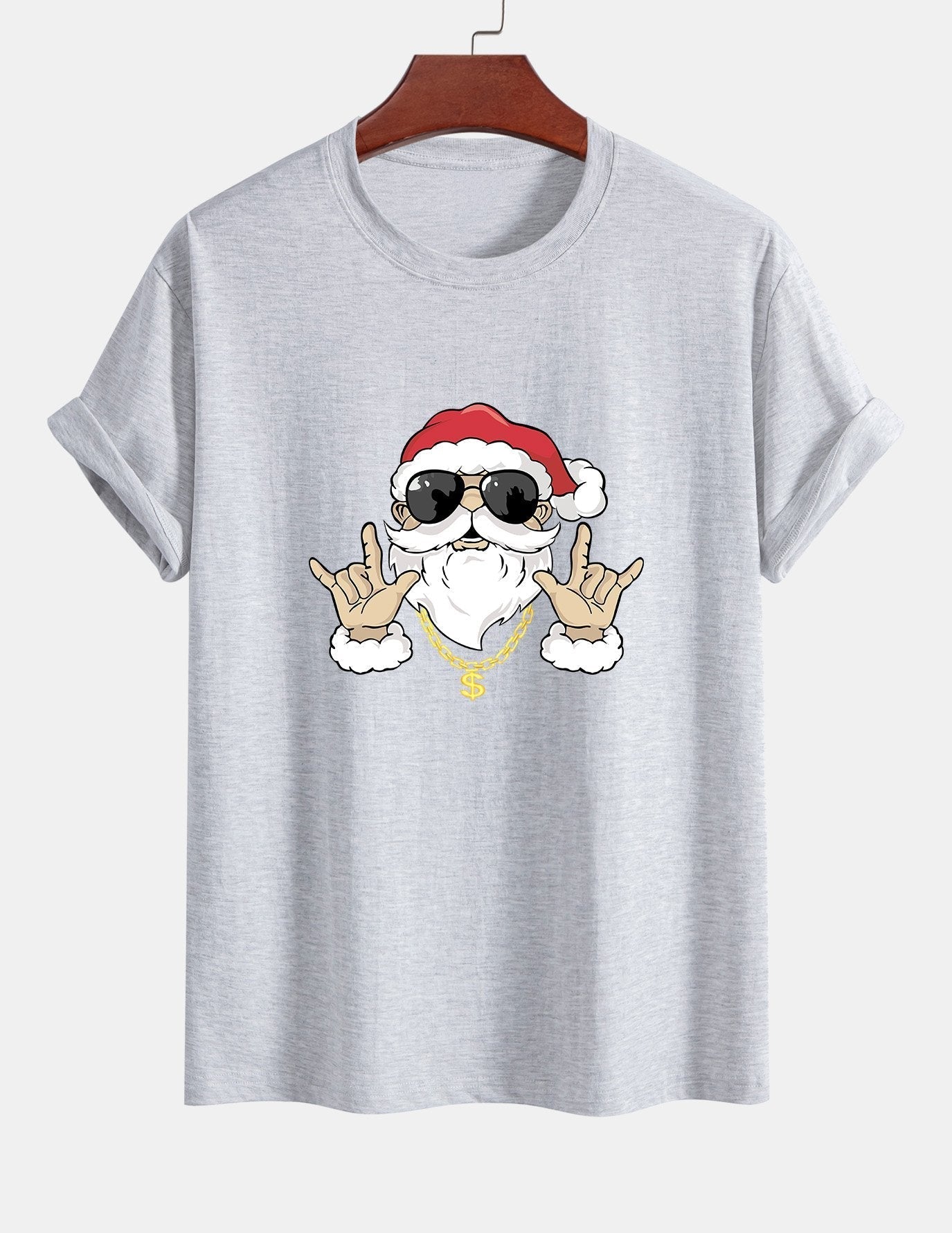 Regular Fit Hip Hop Santa Print Cotton T-Shirt