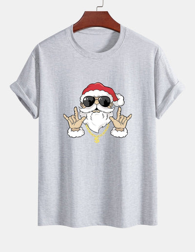 Regular Fit Hip Hop Santa Print Cotton T-Shirt