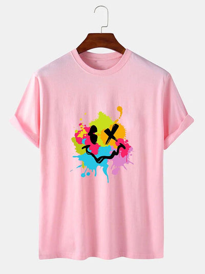 Colorful Mud Splatter Smiley Face Print T-Shirt