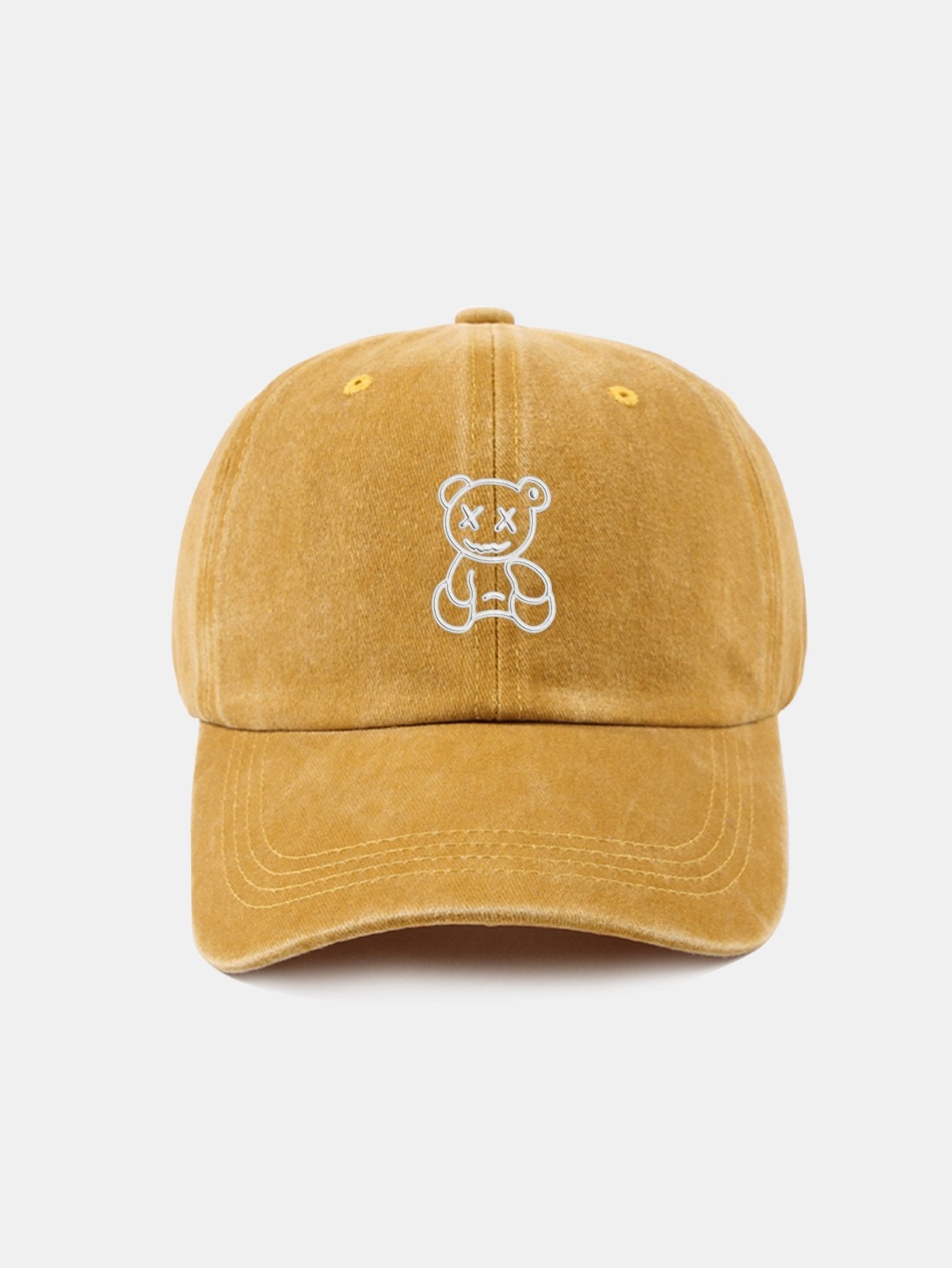 Neutral Casual Washed Cotton Sun Shading Baseball Cap With Teddy Bear Pattern