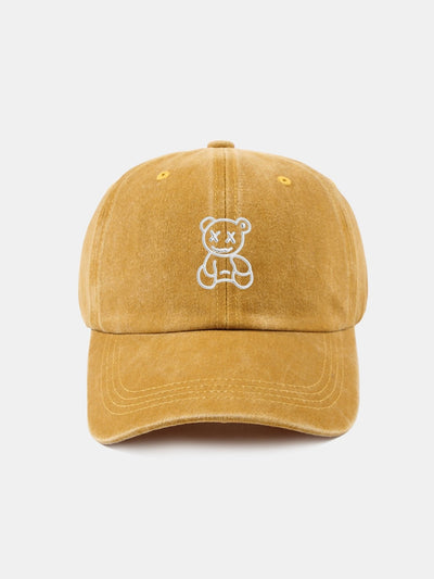 Neutral Casual Washed Cotton Sun Shading Baseball Cap With Teddy Bear Pattern