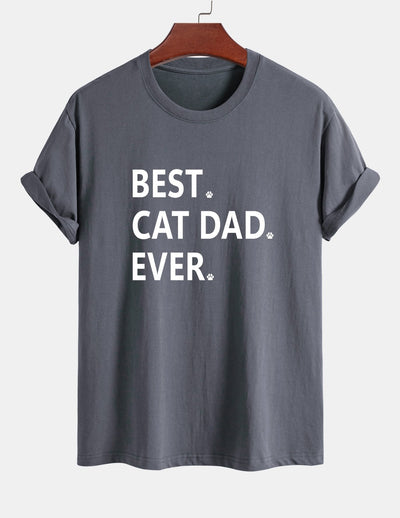 Regular Fit Best Cat Dad Ever Print Cotton T-Shirt