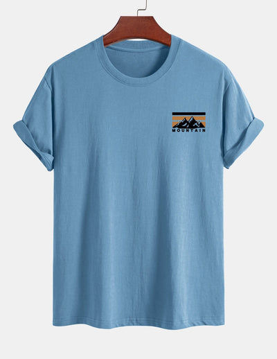 Regular Fit Stripe Mountains Print Cotton T-Shirt