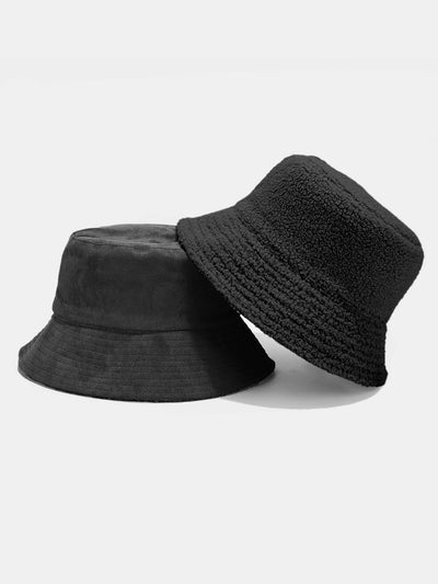 Double Side Reversible Faux Suede Plush Bucket Hat
