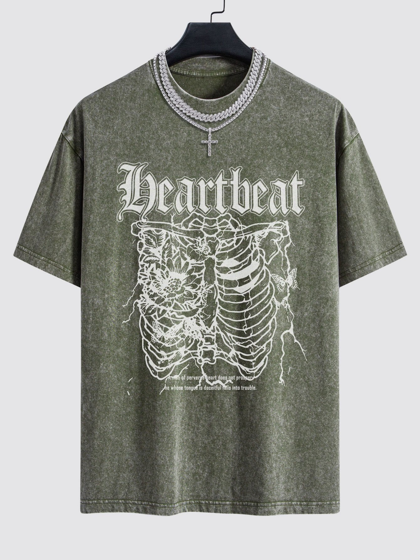 Slogan Skeleton Print Washed Drop Shoulder Oversize T-Shirt