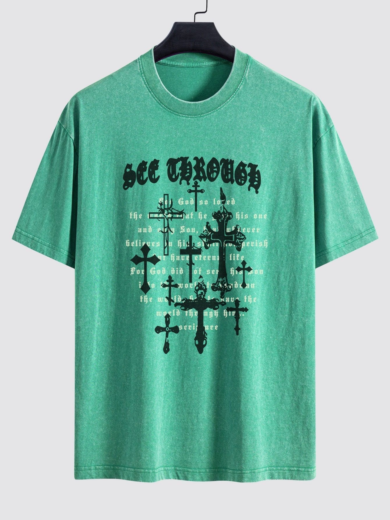 Cross Slogan Print Washed Distressed Drop Shoulder T-Shirt