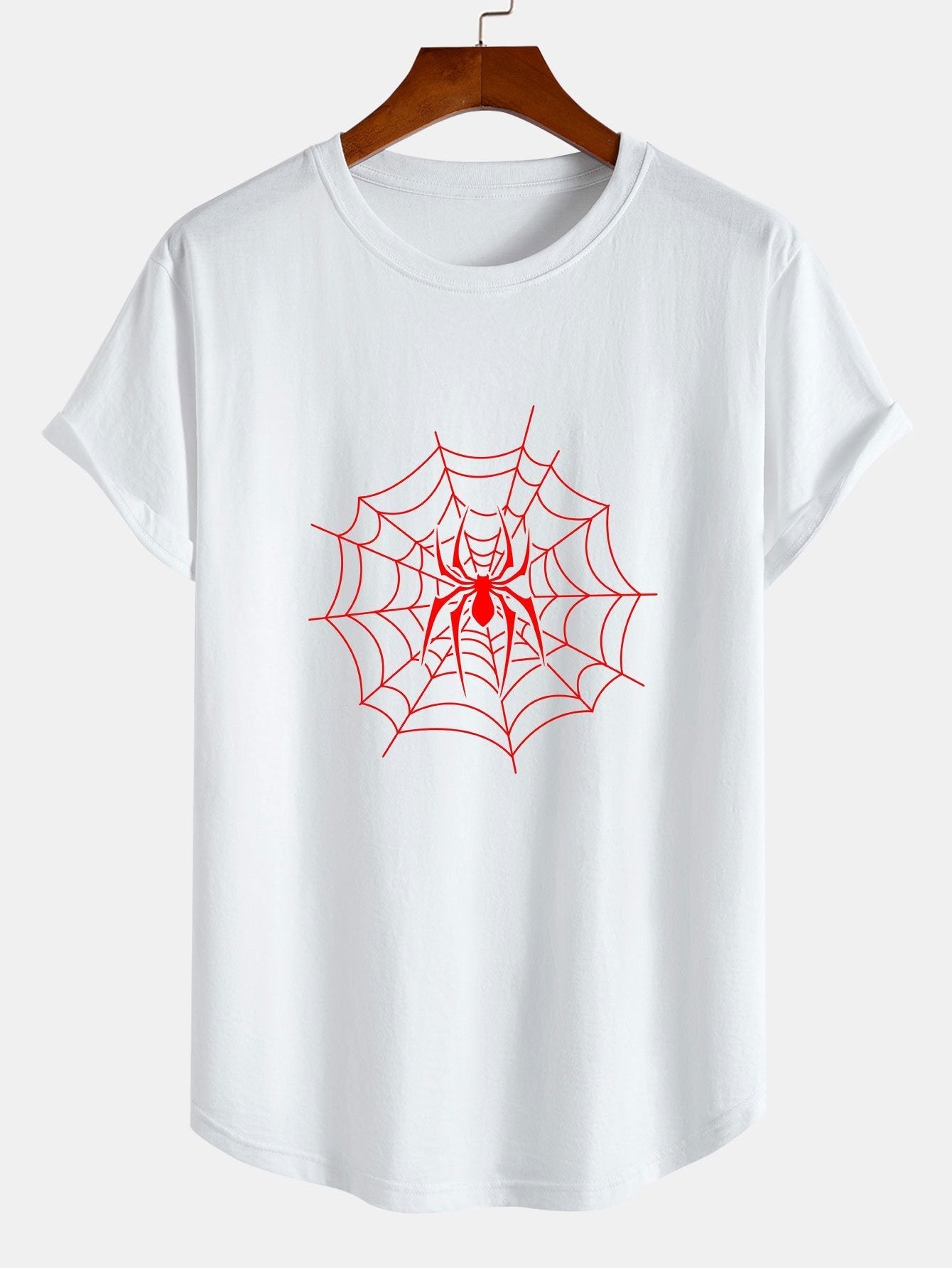 Spider Print Cotton Arc Hem T-Shirt