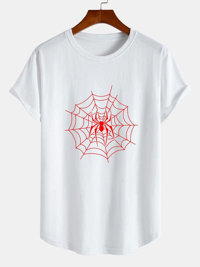 Spider Print Cotton Arc Hem T-Shirt