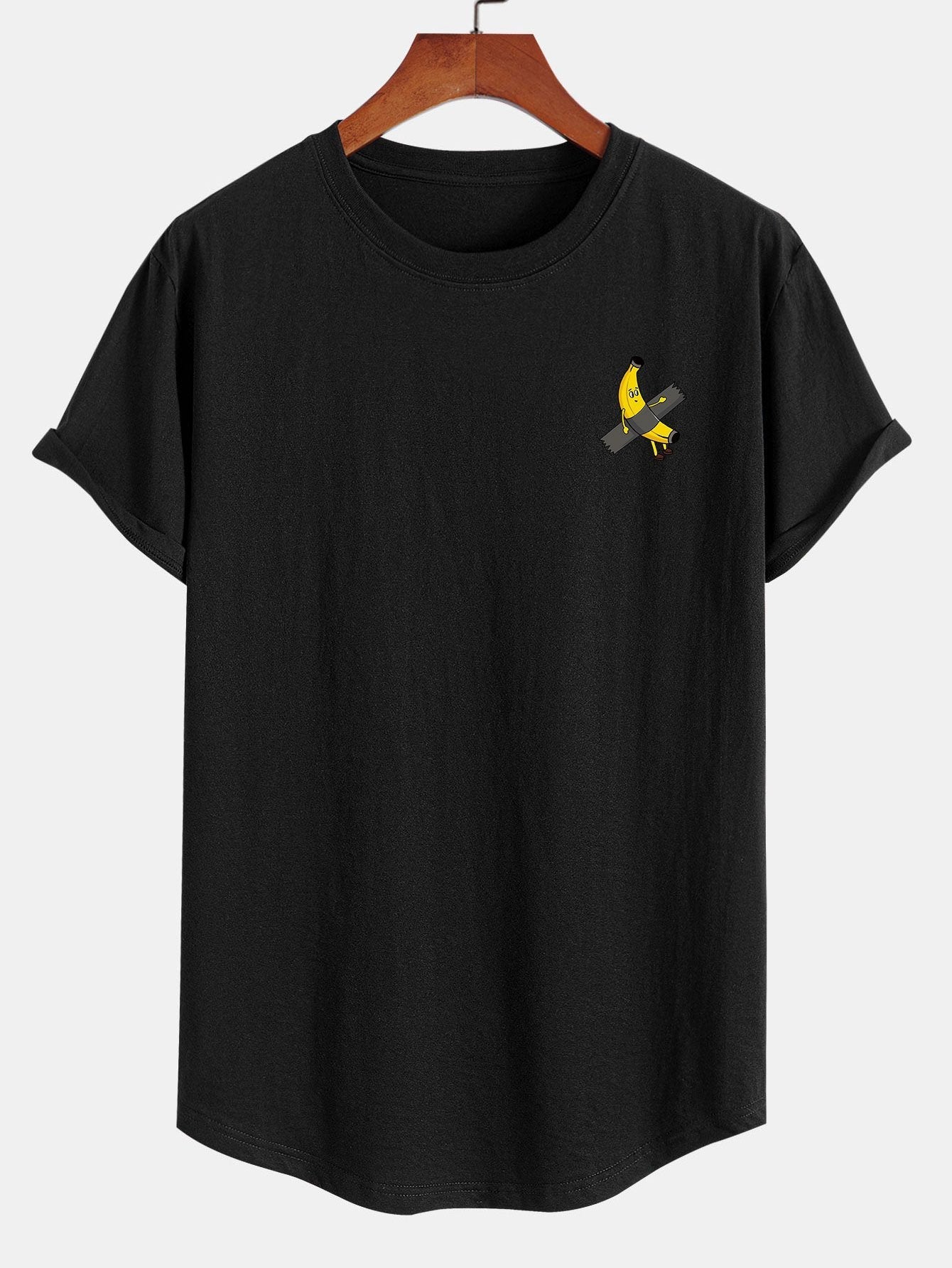 Banana Print Cotton Arc Hem T-Shirt