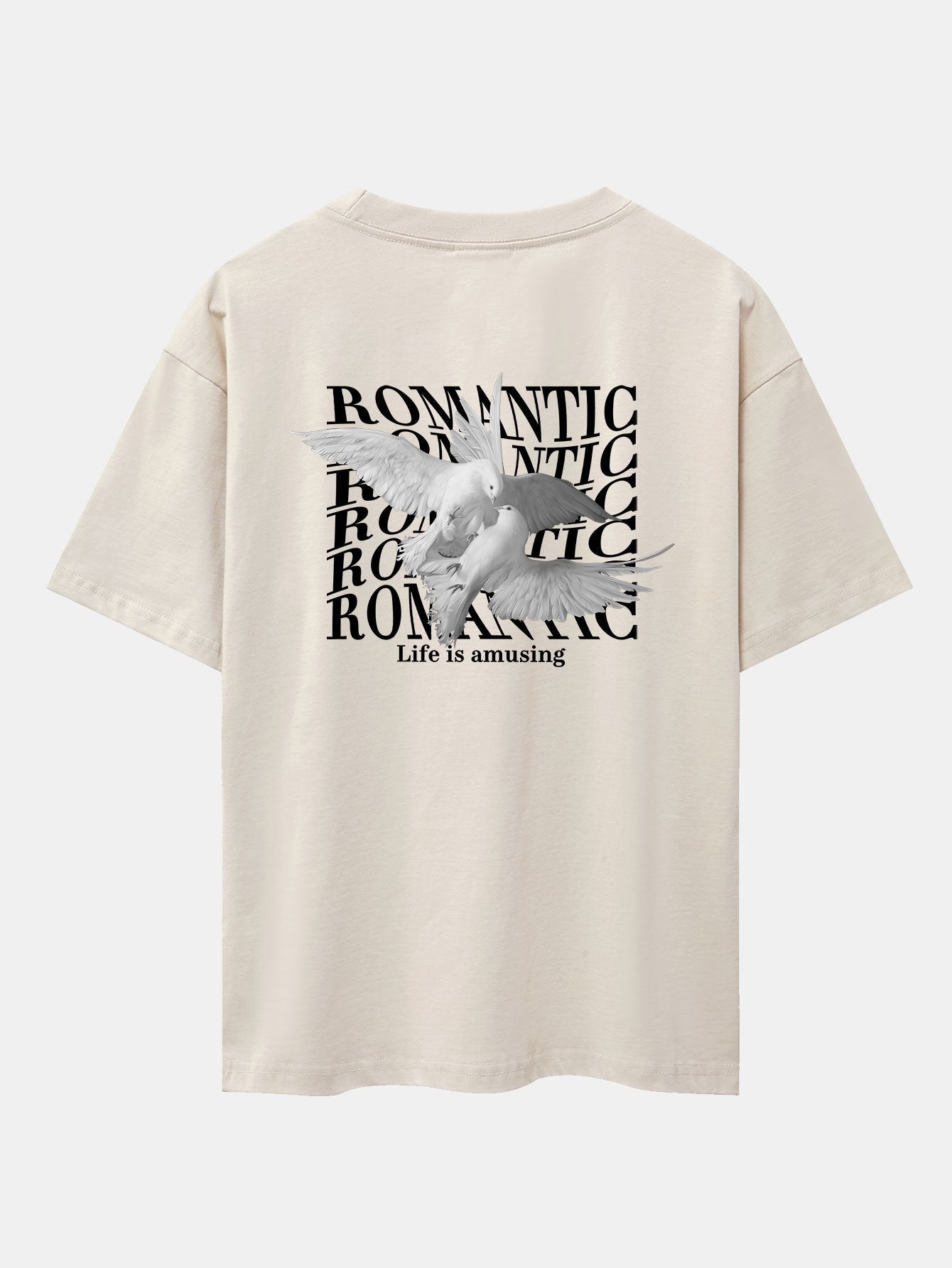 Romantic Doves Back Print Drop Shoulder Oversize T-Shirt