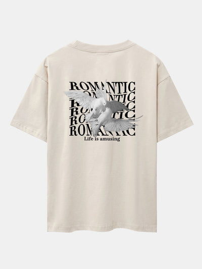 Romantic Doves Back Print Drop Shoulder Oversize T-Shirt