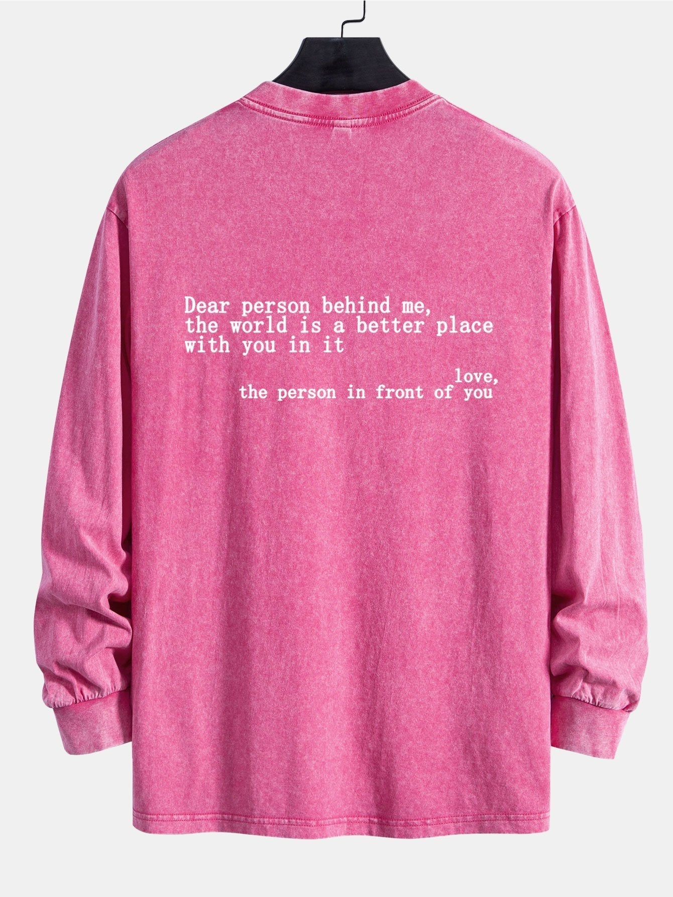 Slogan Print Relax Fit Long Sleeve Washed Distressed T-Shirt