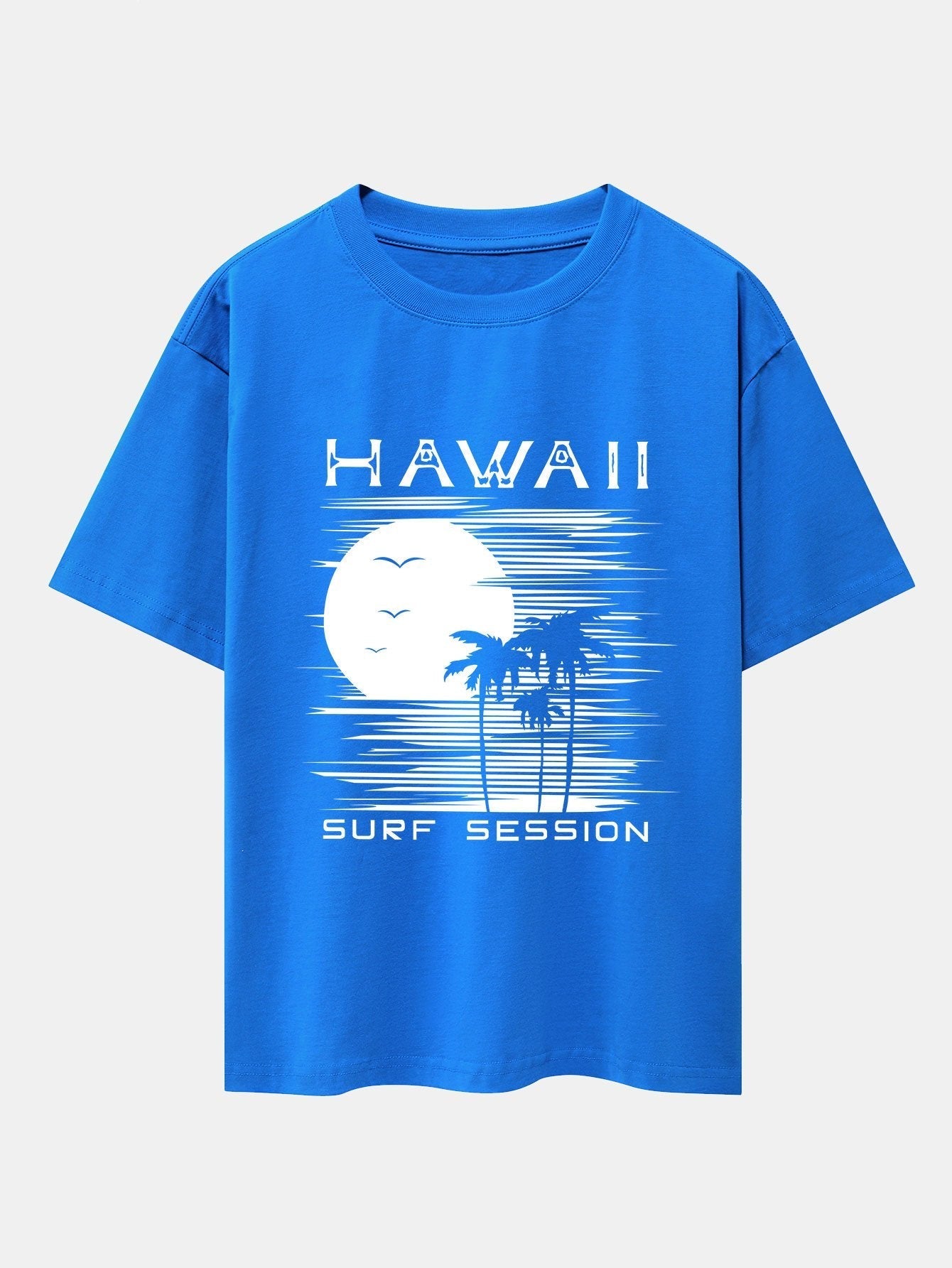 Hawaii Sun Palm Trees Print Drop Shoulder Oversize T-Shirt