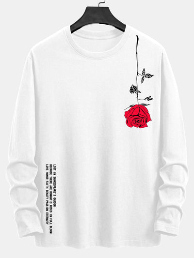 Long Sleeve Rose Slogan Print Cotton T-Shirt
