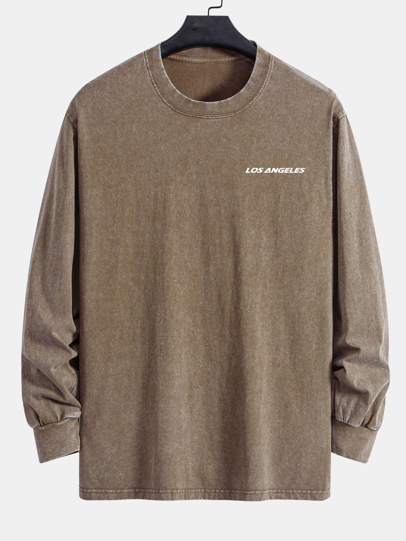 Los Angeles Print Relax Fit Long Sleeve Washed Distressed T-Shirt