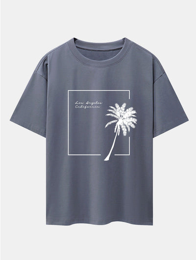Los Angeles Palm Trees Print Drop Shoulder Oversize T-Shirt