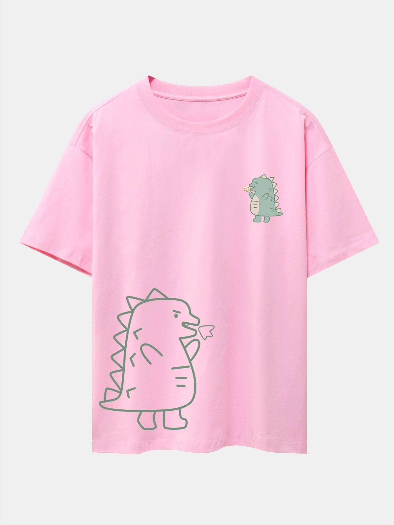 Fire-breathing Dinosaur Print Drop Shoulder Oversize T-Shirt