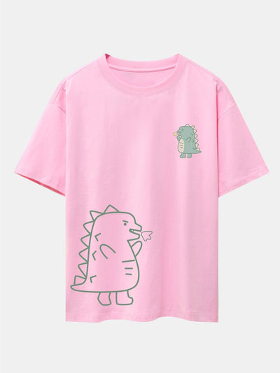 Fire-breathing Dinosaur Print Drop Shoulder Oversize T-Shirt