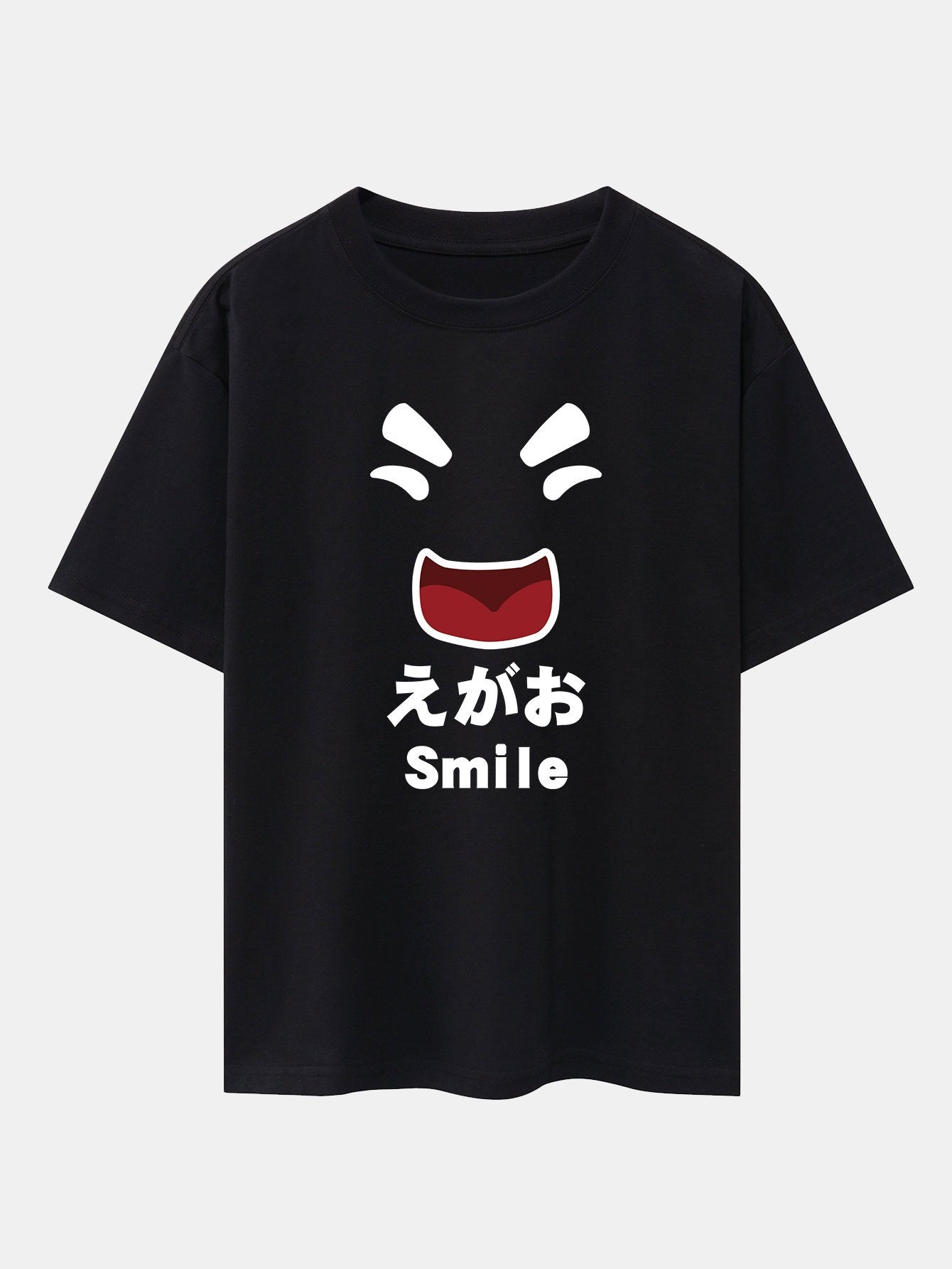 Smiley Face Print Drop Shoulder Oversize T-Shirt