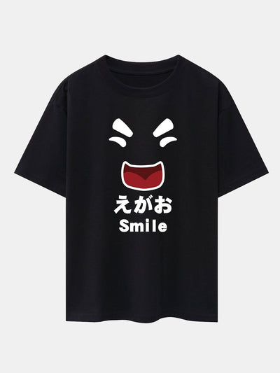 Smiley Face Print Drop Shoulder Oversize T-Shirt