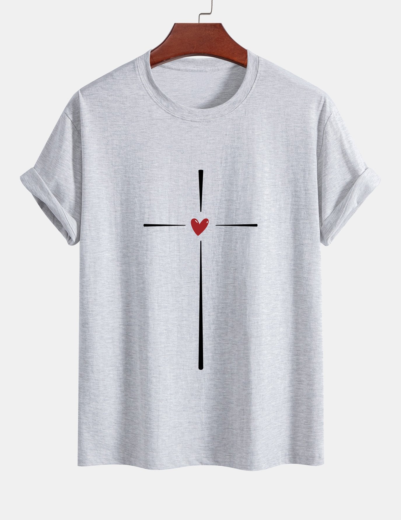 Regular Fit Cross Heart Print Cotton T-Shirt