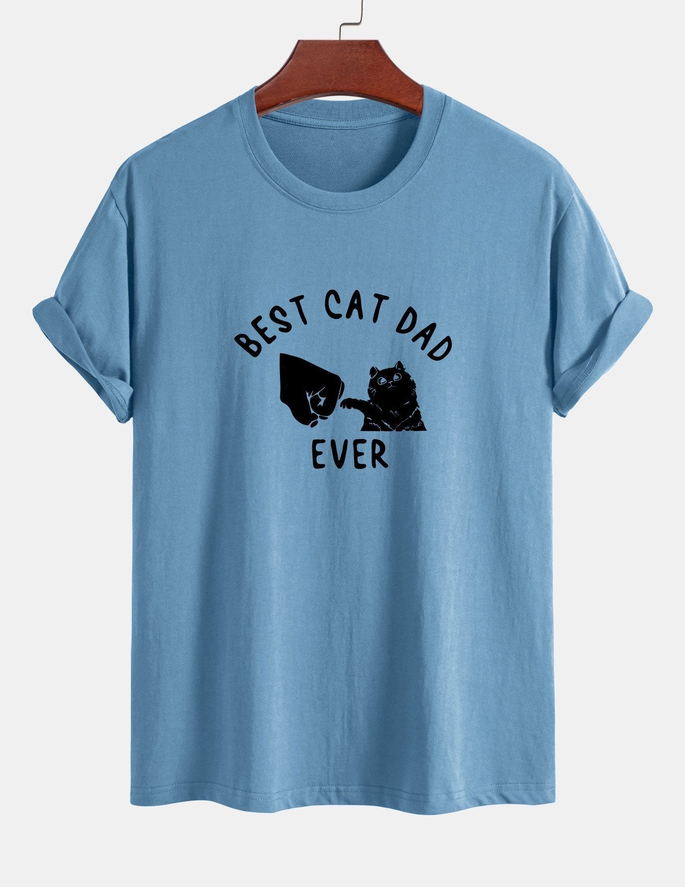 Regular Fit Best Cat Dad Ever Print Cotton T-Shirt
