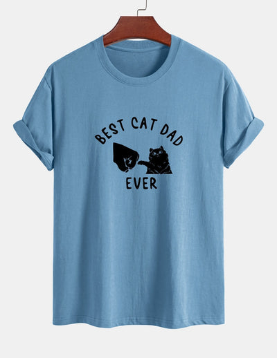 Regular Fit Best Cat Dad Ever Print Cotton T-Shirt